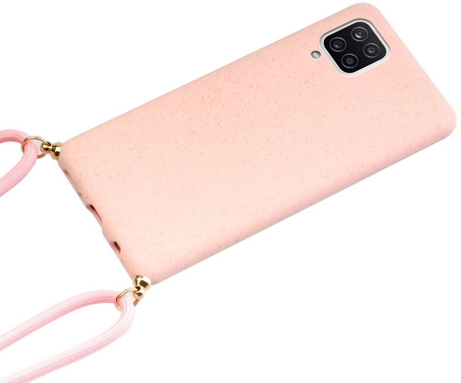Samsung Galaxy A12 Hoesje Back Cover Flexibel TPU met Koord Roze afbeelding 2