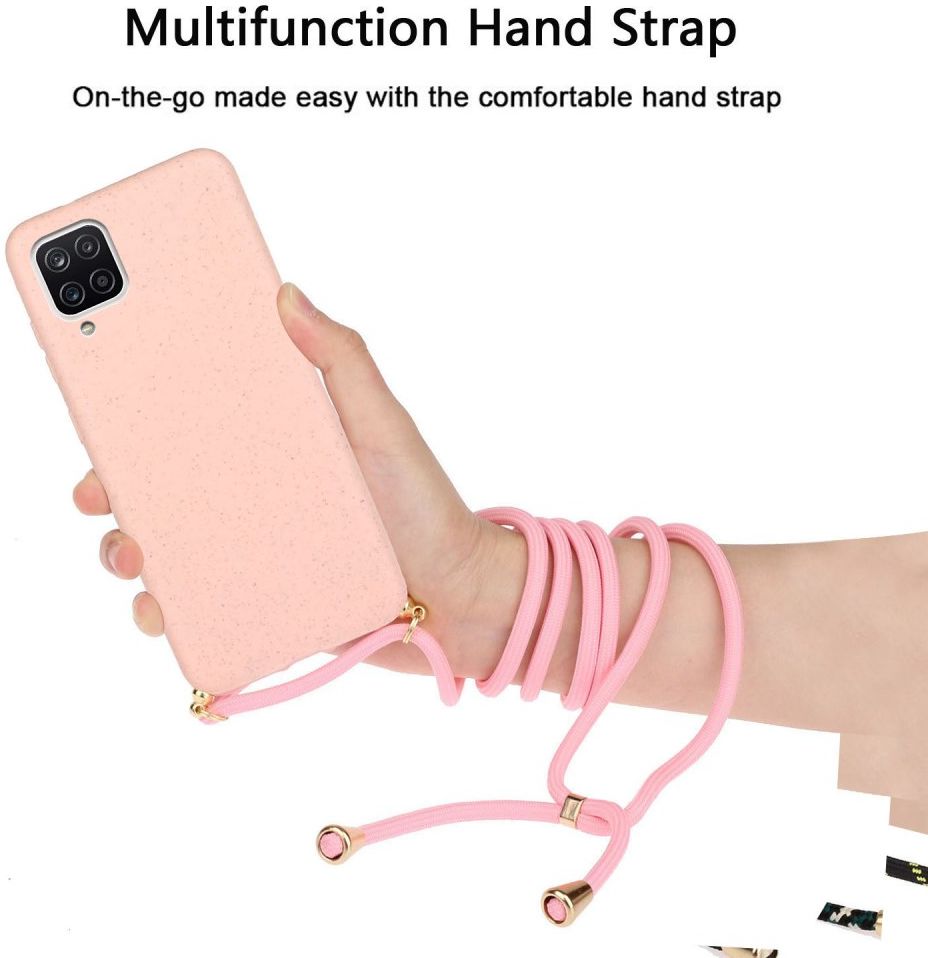 Samsung Galaxy A12 Hoesje Back Cover Flexibel TPU met Koord Roze afbeelding 3