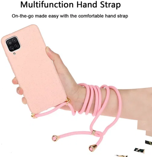 Samsung Galaxy A12 Hoesje Back Cover Flexibel TPU met Koord Roze afbeelding 3