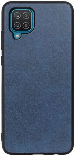 Samsung Galaxy A12 Hoesje Back Cover met Kunstleer Coating Blauw afbeelding 1