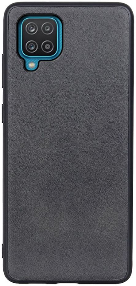 Samsung Galaxy A12 Hoesje Back Cover met Kunstleer Coating Zwart afbeelding 1