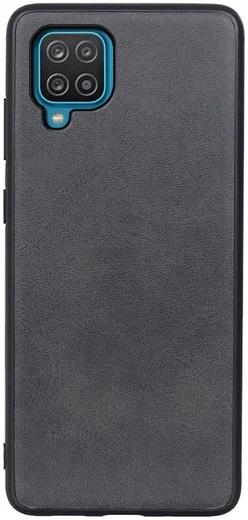 Samsung Galaxy A12 Hoesje Back Cover met Kunstleer Coating Zwart afbeelding 1