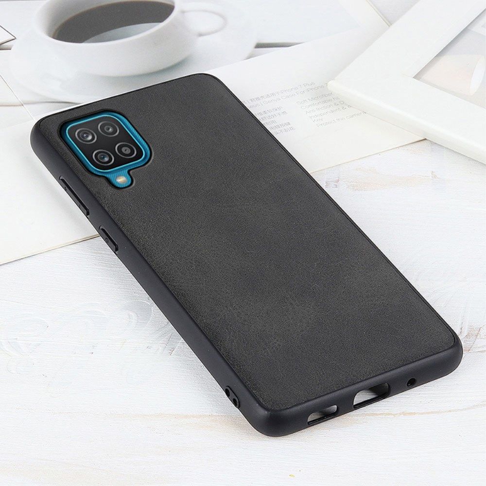 Samsung Galaxy A12 Hoesje Back Cover met Kunstleer Coating Zwart afbeelding 2