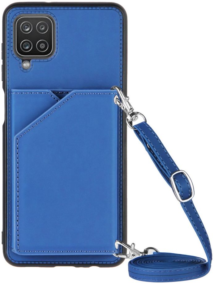 Samsung Galaxy A12 Hoesje Portemonnee Back Cover met Koord Blauw afbeelding 1