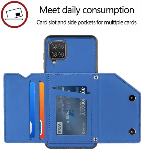 Samsung Galaxy A12 Hoesje Portemonnee Back Cover met Koord Blauw afbeelding 3