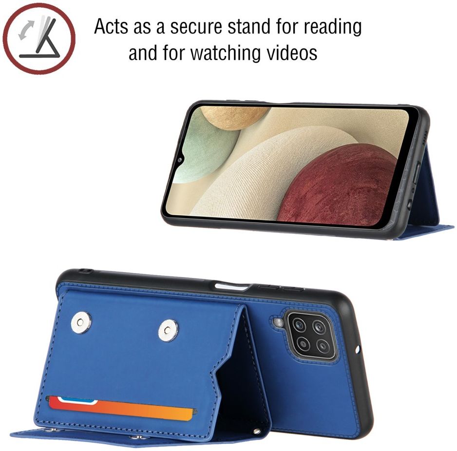 Samsung Galaxy A12 Hoesje Portemonnee Back Cover met Koord Blauw afbeelding 4