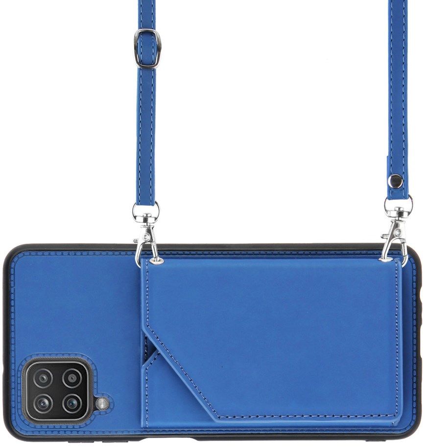Samsung Galaxy A12 Hoesje Portemonnee Back Cover met Koord Blauw afbeelding 5