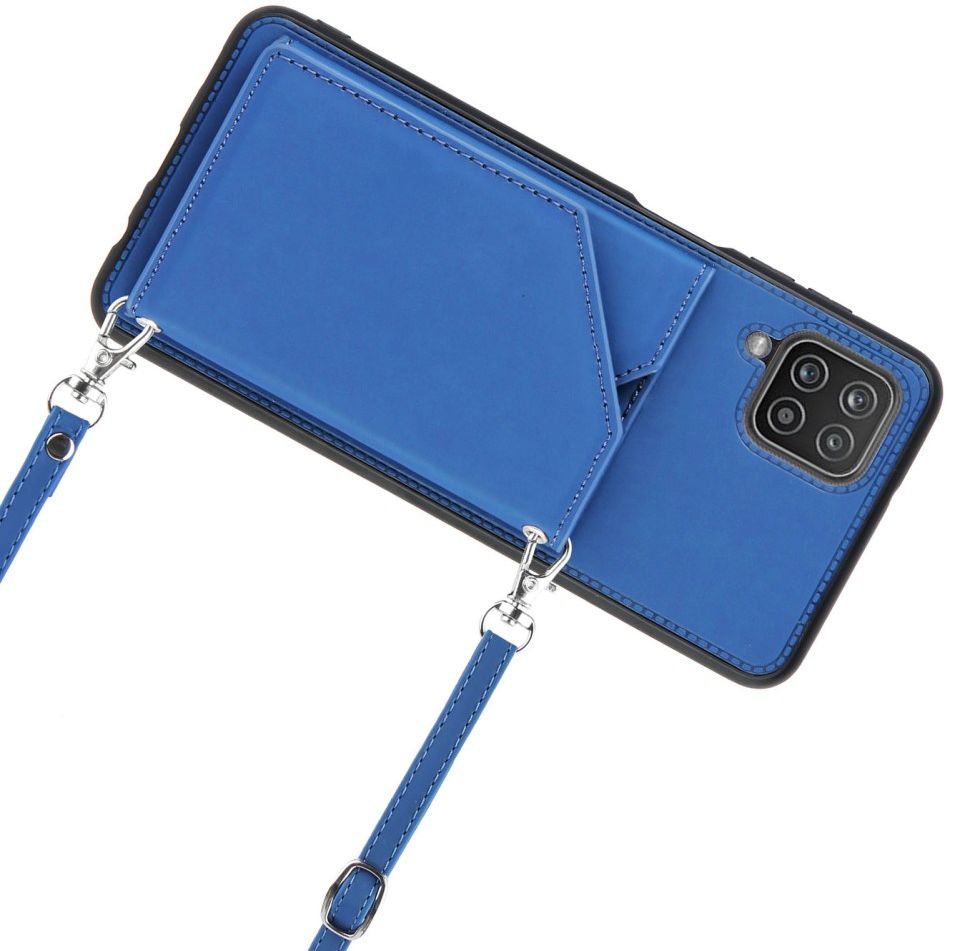 Samsung Galaxy A12 Hoesje Portemonnee Back Cover met Koord Blauw afbeelding 6