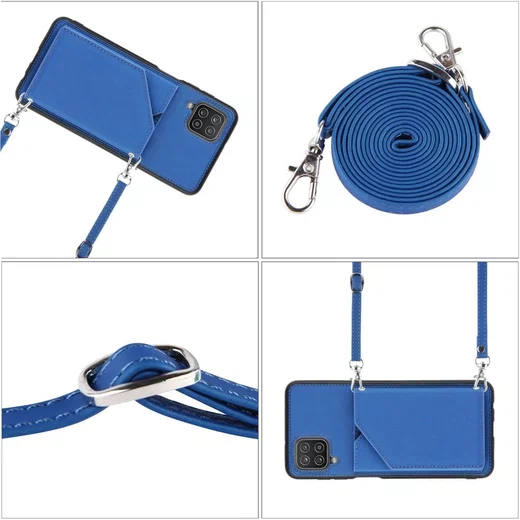 Samsung Galaxy A12 Hoesje Portemonnee Back Cover met Koord Blauw afbeelding 7
