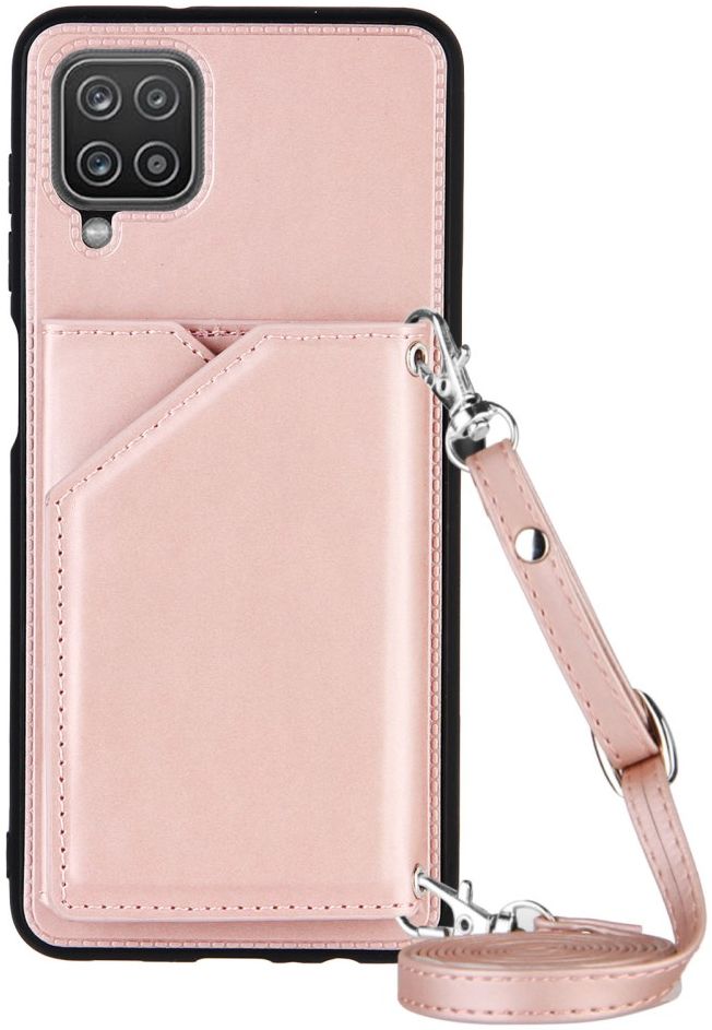 Samsung Galaxy A12 Hoesje Portemonnee Back Cover met Koord Roze Goud afbeelding 1