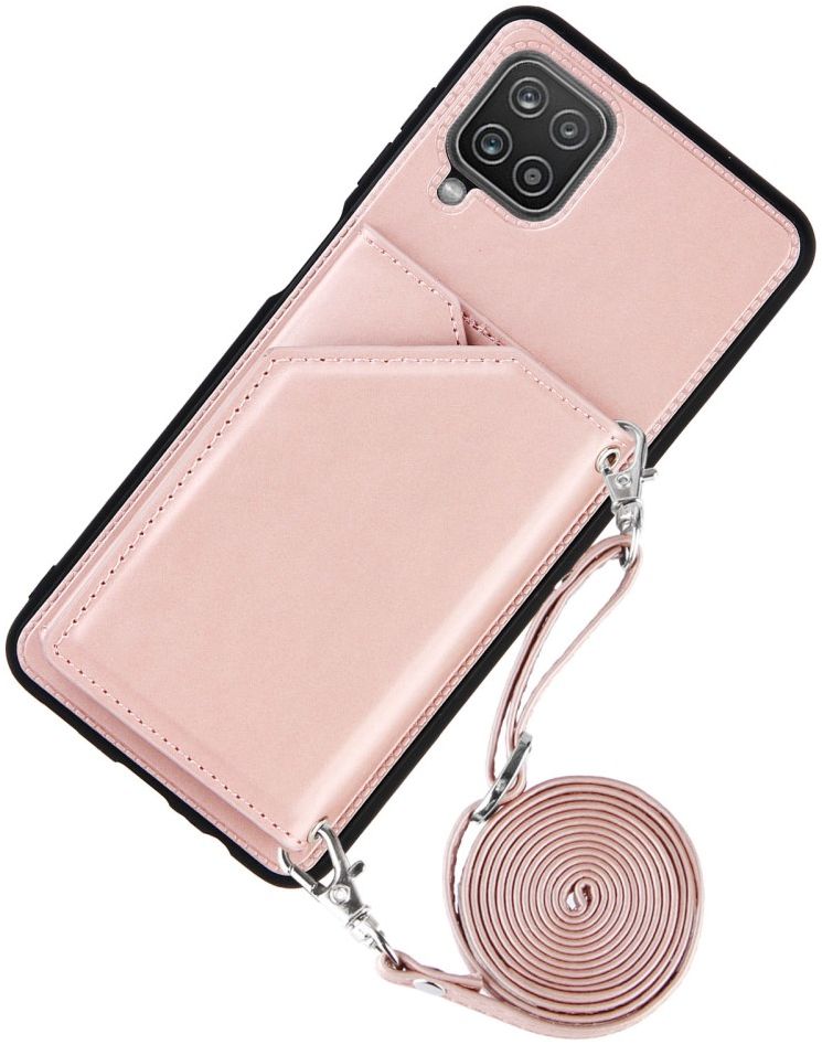 Samsung Galaxy A12 Hoesje Portemonnee Back Cover met Koord Roze Goud afbeelding 2