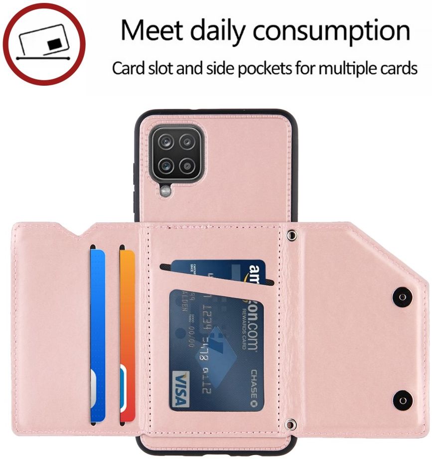 Samsung Galaxy A12 Hoesje Portemonnee Back Cover met Koord Roze Goud afbeelding 3