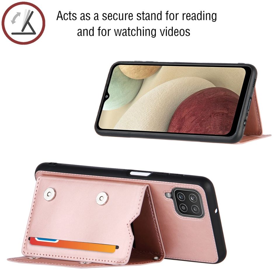 Samsung Galaxy A12 Hoesje Portemonnee Back Cover met Koord Roze Goud afbeelding 4