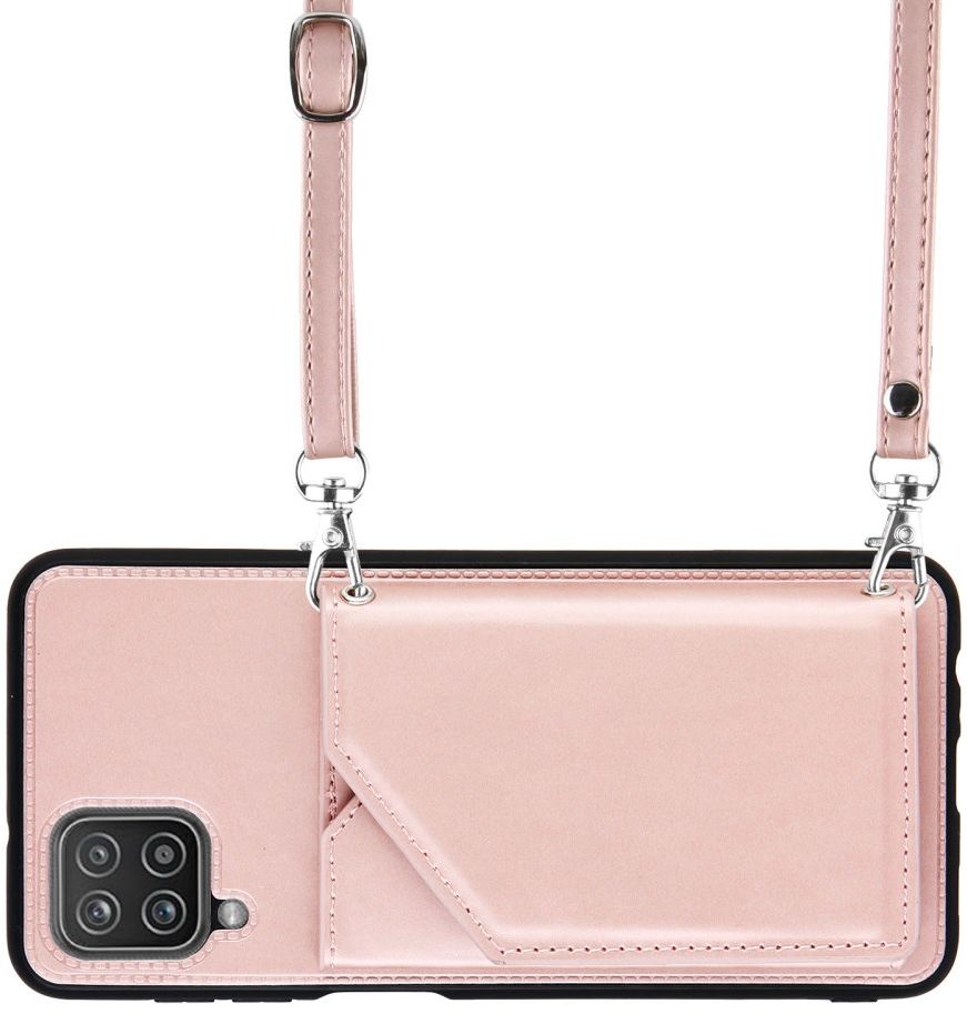 Samsung Galaxy A12 Hoesje Portemonnee Back Cover met Koord Roze Goud afbeelding 5