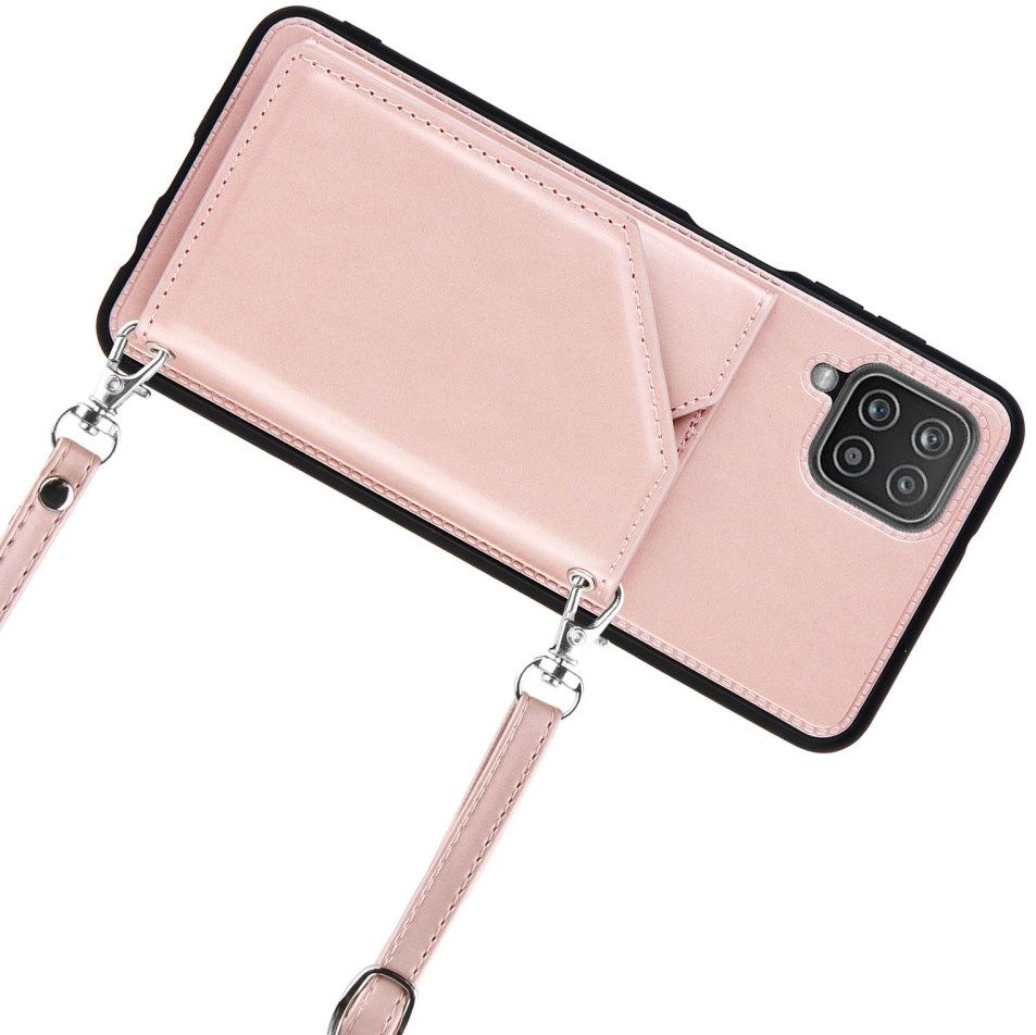 Samsung Galaxy A12 Hoesje Portemonnee Back Cover met Koord Roze Goud afbeelding 6