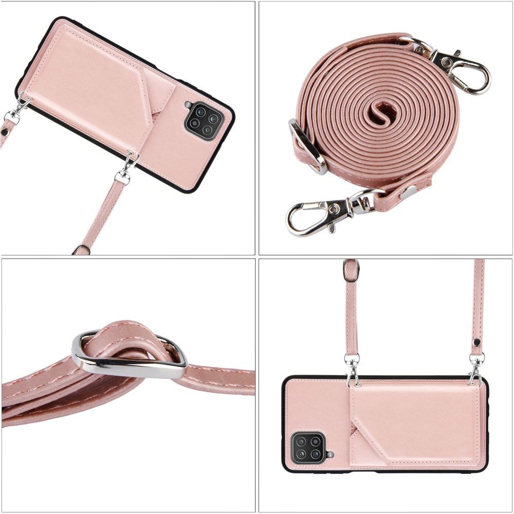 Samsung Galaxy A12 Hoesje Portemonnee Back Cover met Koord Roze Goud afbeelding 7