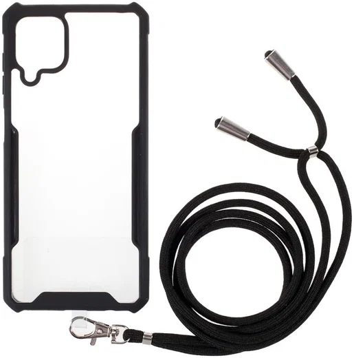 Samsung Galaxy A12 Hoesje met Koord Back Cover Keycord Zwart afbeelding 1