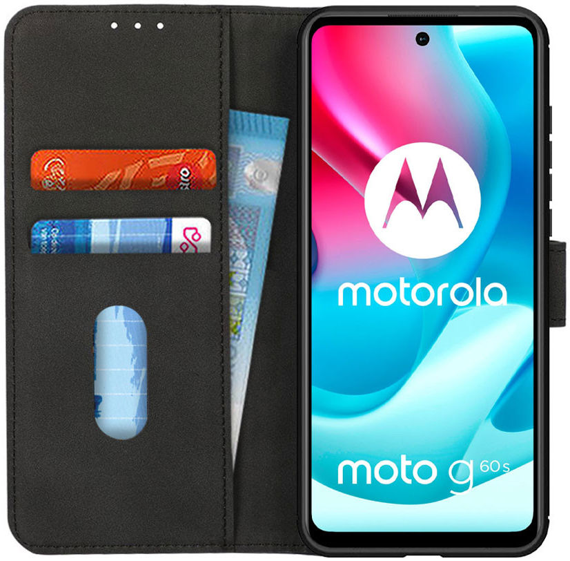KHAZNEH Motorola Moto G60s Hoesje Retro Wallet Book Case Zwart afbeelding 1