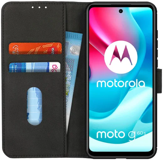 KHAZNEH Motorola Moto G60s Hoesje Retro Wallet Book Case Zwart afbeelding 1