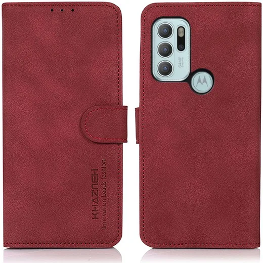 KHAZNEH Motorola Moto G60s Hoesje Retro Wallet Book Case Rood afbeelding 3