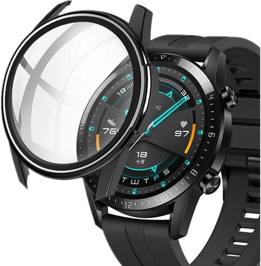 Huawei Watch GT 2 46MM Hoesje Hard Plastic met Tempered Glass Zwart afbeelding 1