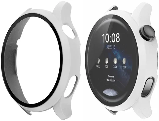 Huawei Watch 3 Pro Hoesje - Bumper Case Hard Plastic met Tempered Glass - Wit afbeelding 5