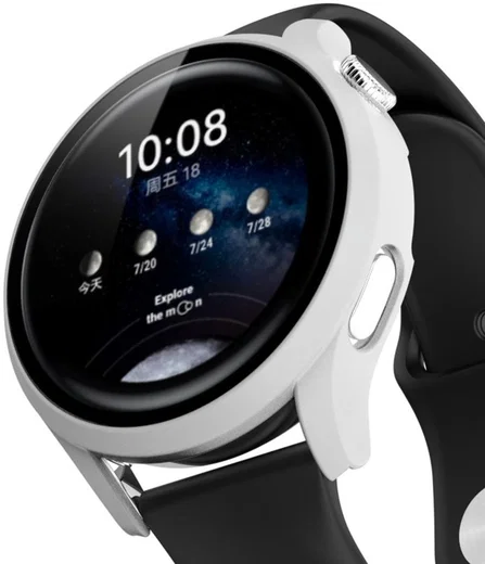 Huawei Watch 3 Pro Hoesje - Bumper Case Hard Plastic met Tempered Glass - Wit afbeelding 1