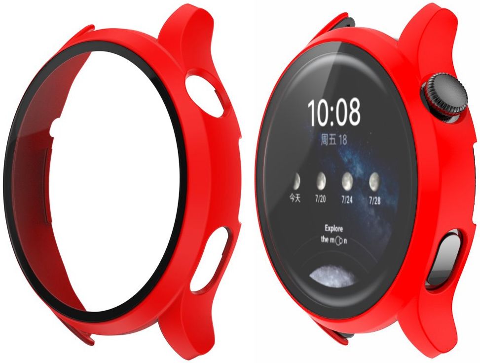 Huawei Watch 3 Pro Hoesje Hard Plastic Bumper met Tempered Glass Rood afbeelding 5