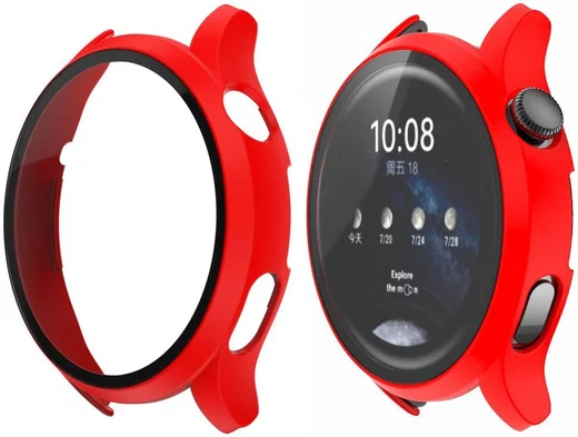 Huawei Watch 3 Pro Hoesje Hard Plastic Bumper met Tempered Glass Rood afbeelding 5