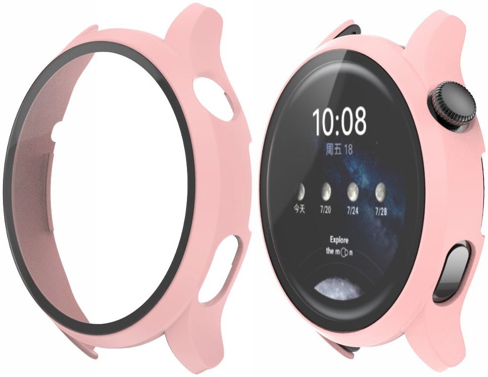 Huawei Watch 3 Pro Hoesje Hard Plastic Bumper met Tempered Glass Roze afbeelding 2