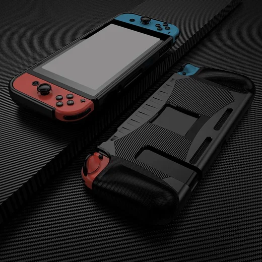 Nintendo Switch Hoesje Schokbestendig TPU Case met Kickstand Zwart afbeelding 5