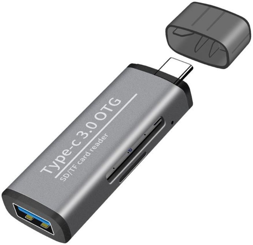 Compacte USB-C Kaartlezer Voor USB / Micro-SD / SD Kaart Grijs afbeelding 1