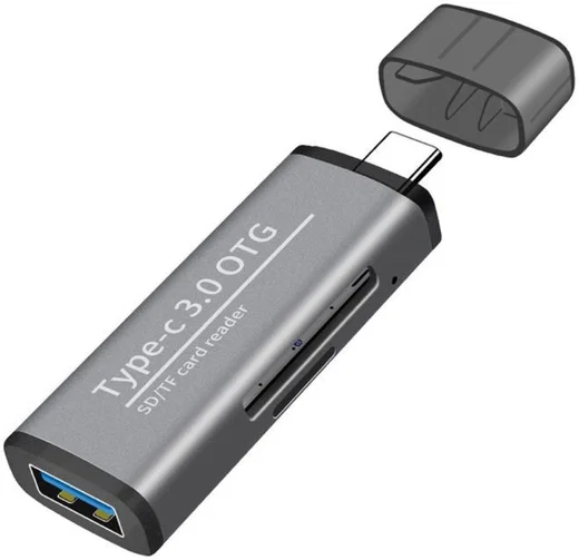 Compacte USB-C Kaartlezer Voor USB / Micro-SD / SD Kaart Grijs afbeelding 1