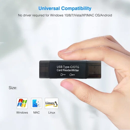 Compacte USB-C Kaartlezer Voor USB / Micro-SD / SD Kaart Grijs afbeelding 3