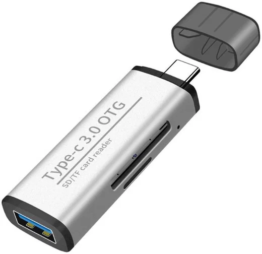 Compacte USB-C Kaartlezer Voor USB / Micro-SD / SD Kaart Wit afbeelding 1
