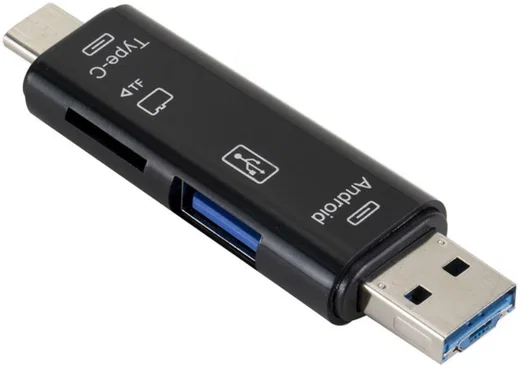Multifunctionele 5 in 1 Kaartlezer Micro USB/USB/USB-C Zwart afbeelding 1