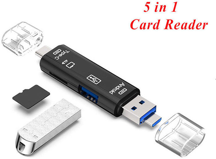 Multifunctionele 5 in 1 Kaartlezer Micro USB/USB/USB-C Zwart afbeelding 2