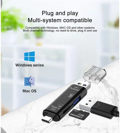 Multifunctionele 5 in 1 Kaartlezer Micro USB/USB/USB-C Zwart afbeelding 9