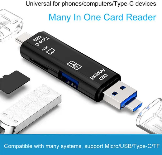 Multifunctionele 5 in 1 Kaartlezer Micro USB/USB/USB-C Wit afbeelding 3