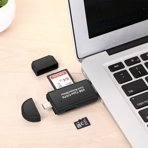 On The Go Geheugenkaartlezer USB 2.0 / MicroUSB / USB-C Cardreader afbeelding 2