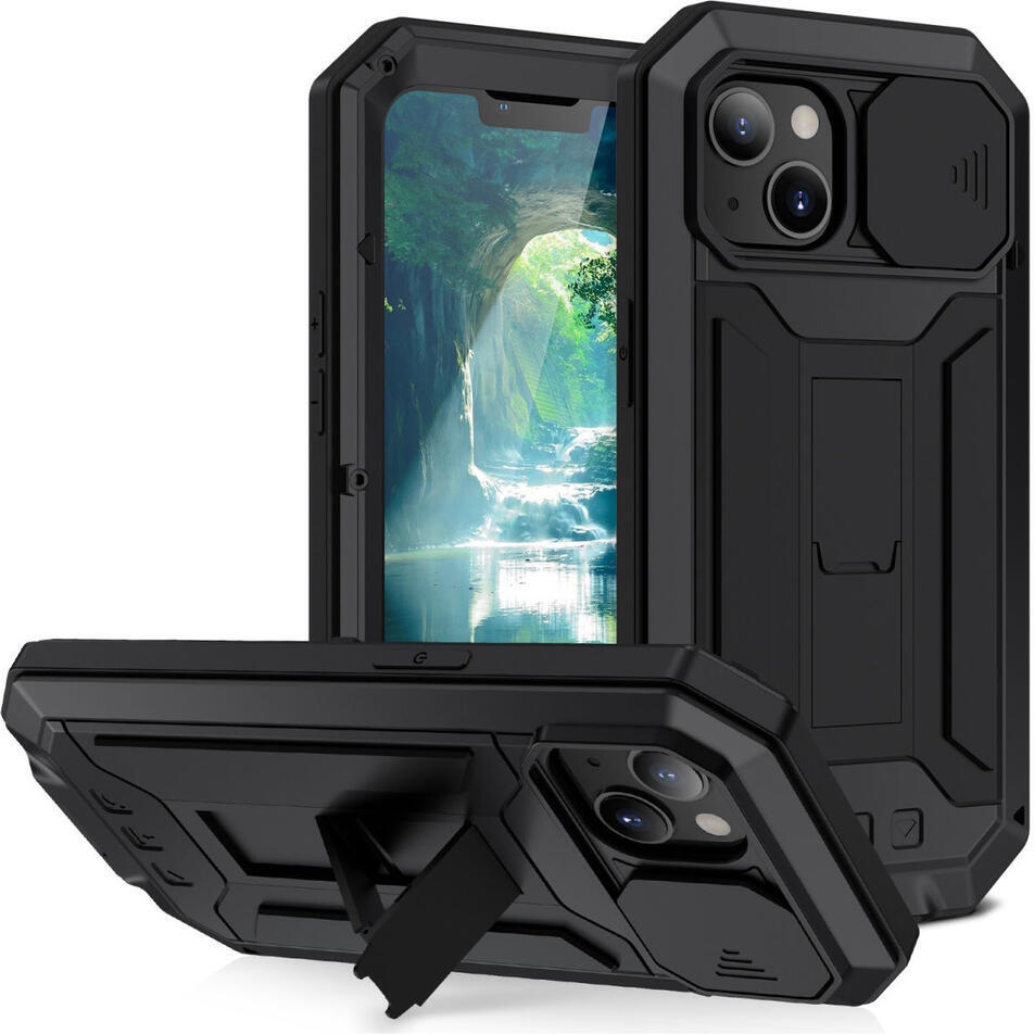 R-Just Sliding Camera Apple iPhone 13 Hoesje Waterdicht Zwart afbeelding 1