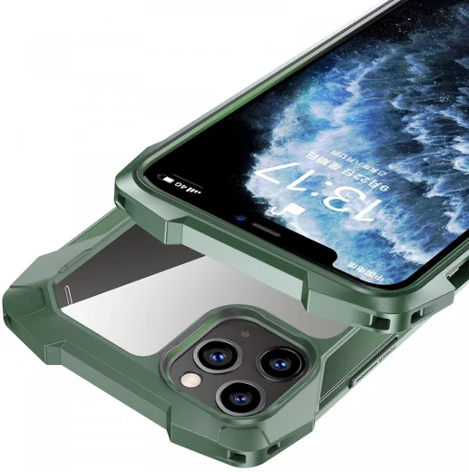 R-Just Metal Airbag iPhone 12 / 12 Pro Hoesje Schokbestendig Groen afbeelding 4