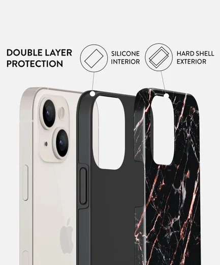 Burga Tough Case Apple iPhone 13 Hoesje Rose Gold Marble Print afbeelding 4