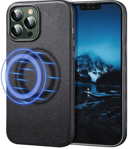 ESR Metro Apple iPhone 13 Pro Max Hoesje MagSafe Echt Leer Zwart afbeelding 1