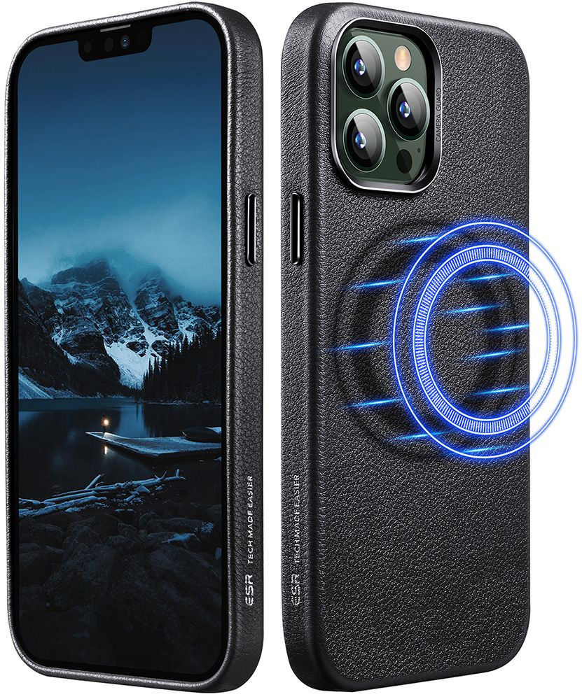 ESR Metro Apple iPhone 13 Pro Max Hoesje MagSafe Echt Leer Zwart afbeelding 3
