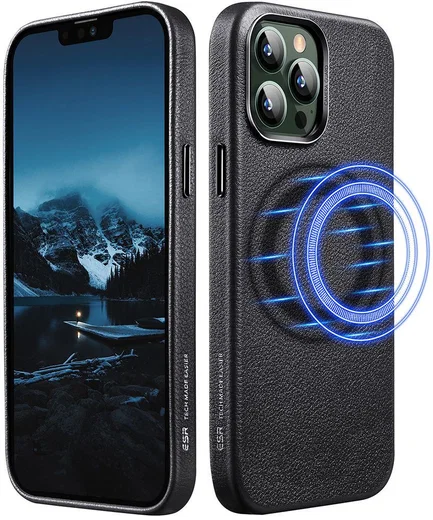 ESR Metro Apple iPhone 13 Pro Max Hoesje MagSafe Echt Leer Zwart afbeelding 3