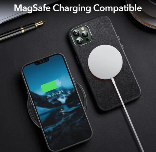 ESR Metro Apple iPhone 13 Pro Max Hoesje MagSafe Echt Leer Zwart afbeelding 5