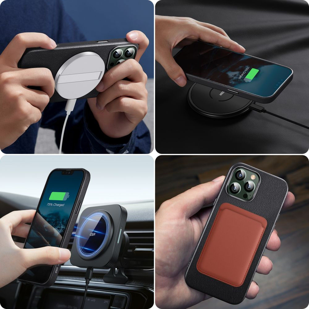 ESR Metro Apple iPhone 13 Pro Max Hoesje MagSafe Echt Leer Zwart afbeelding 7