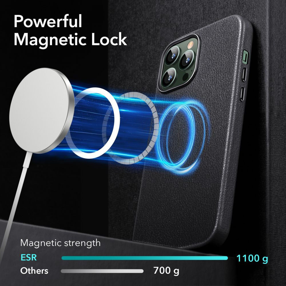 ESR Metro Apple iPhone 13 Pro Max Hoesje MagSafe Echt Leer Zwart afbeelding 6