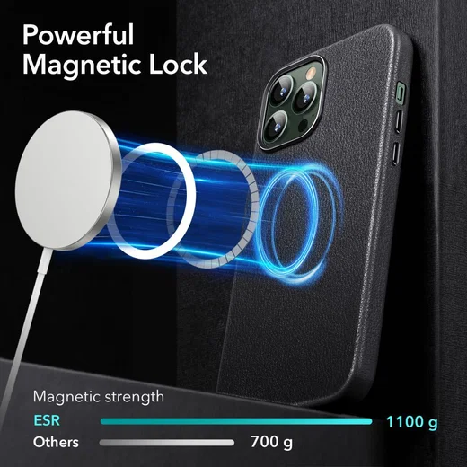 ESR Metro Apple iPhone 13 Pro Max Hoesje MagSafe Echt Leer Zwart afbeelding 6